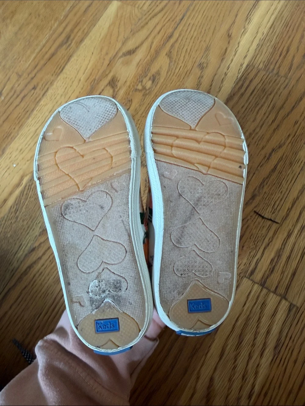 Keds Girls Floral Mary Janes in Cream with Orange & Pink